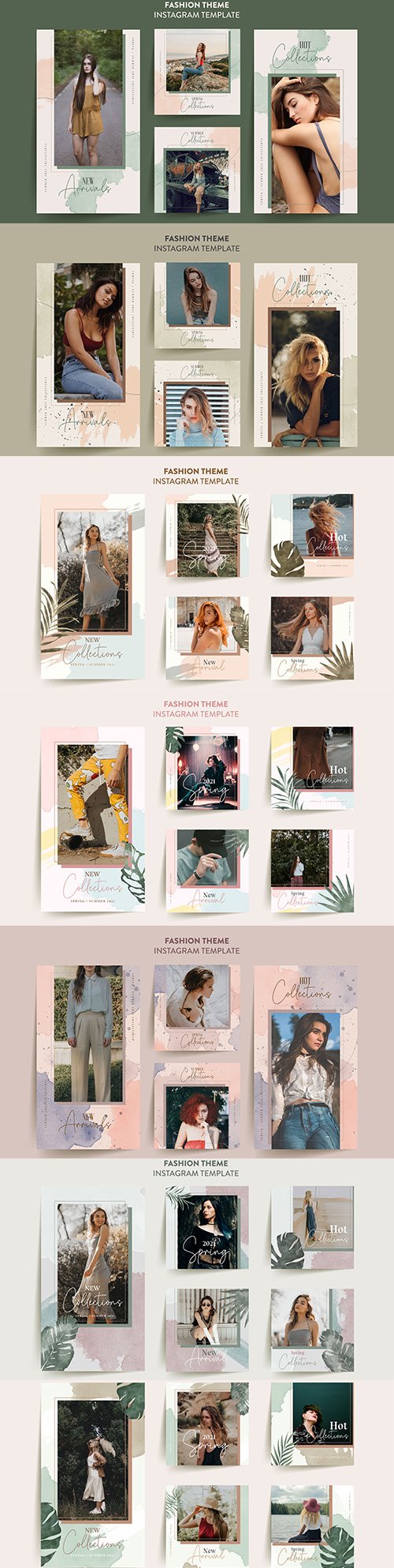 Fashion woman 's instagram story template with tropical leaves