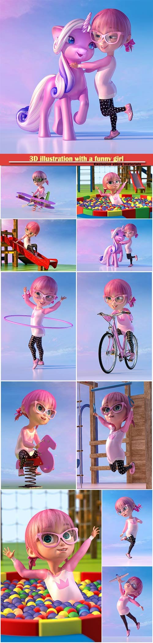 3D illustration with a funny girl