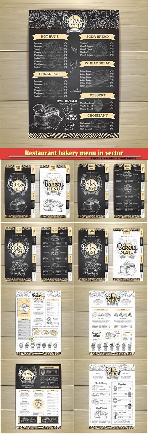 Restaurant chalk drawing bakery menu in vector