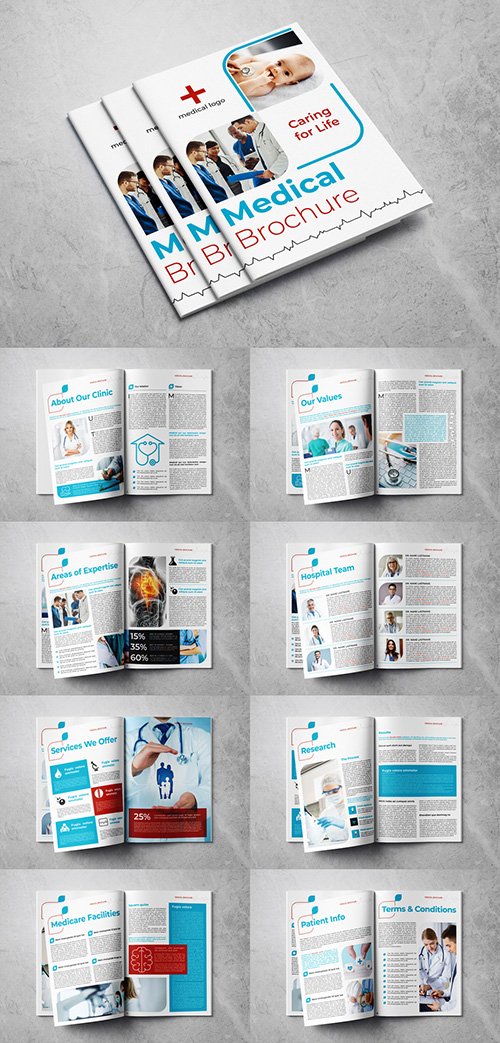 Medical Brochure Layout with Blue and Red Accents 325823727