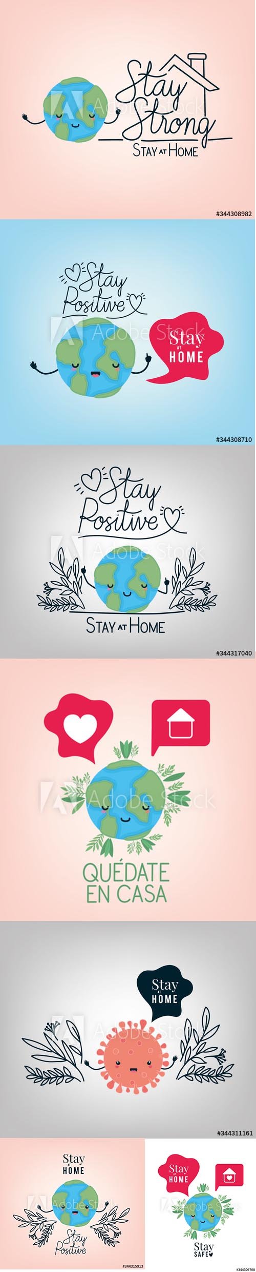 Stay at Home Positive Illustrations Set