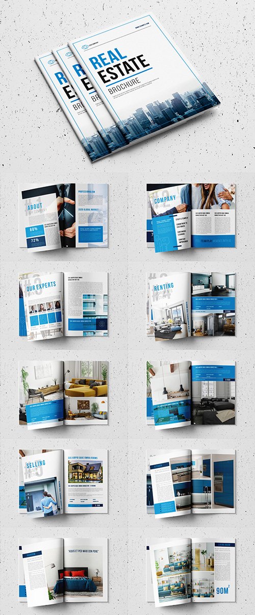 Real Estate Brochure Layout with Blue Accents 327918245