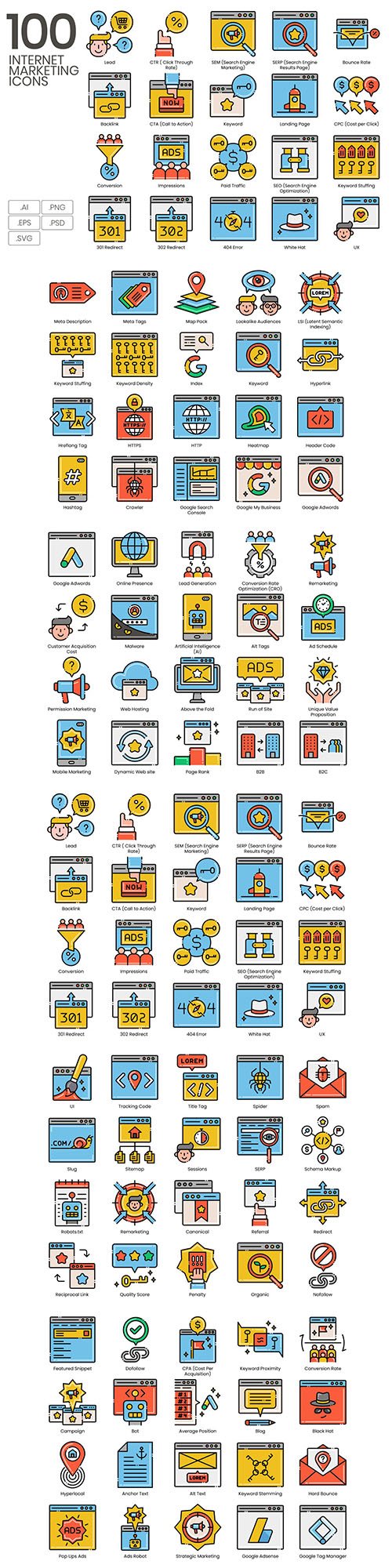 100 Internet Marketing Icons | Aesthetics Series