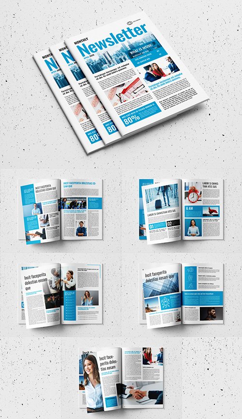 Business Newsletter Layout with Blue Accents 327918134