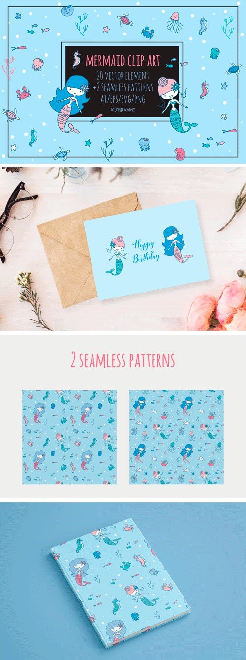 Designbundles - Mermaid Clip Art 136696