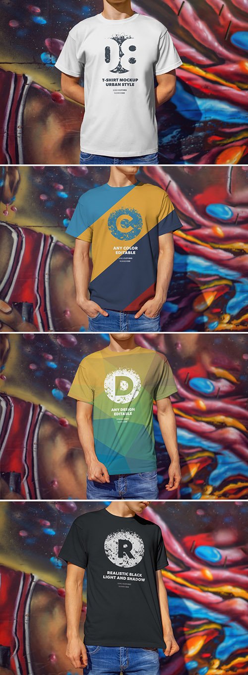 4 T-Shirt Mockups with Street Art Backgrounds 295954081