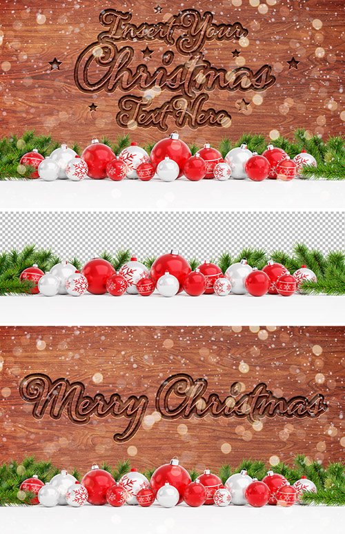 Wooden Text Effect Mockup with Christmas Decorations
