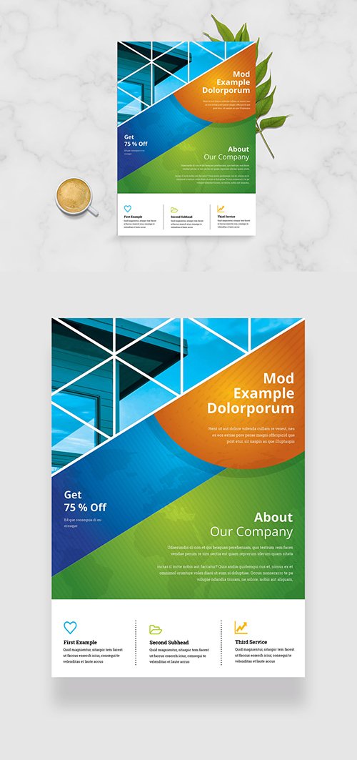 Creative Flyer Layout with Blue and Green Accent 349035447