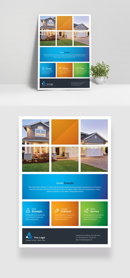 Colorful Boxes Flyer Layout with Orange Blue Accent 348585992
