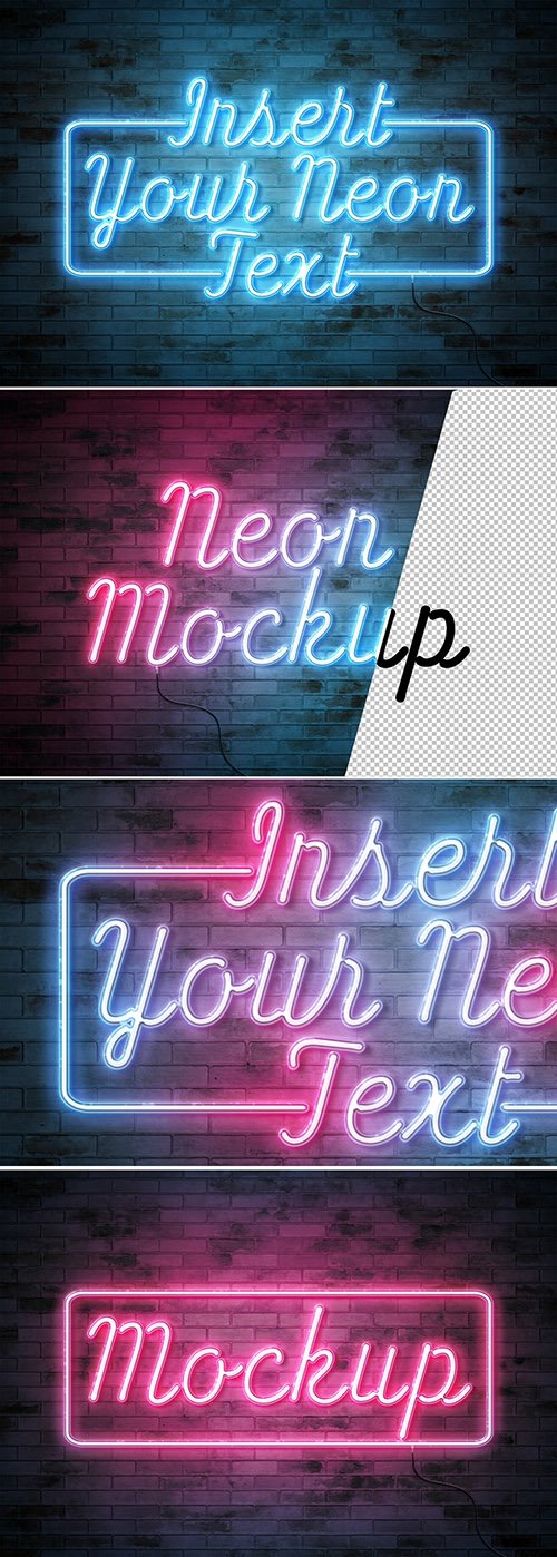 Neon Text Effect on Brick Wall with Wires Mockup 350350694
