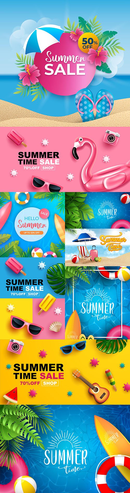 Summer sale banner layout design illustrations