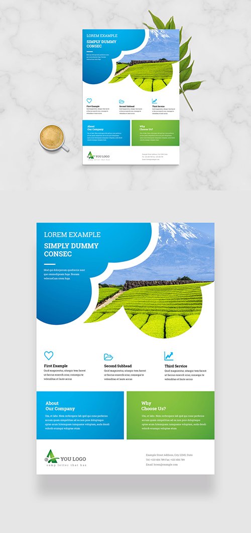 Corporate Business Flyer Layout with Blue and Green Accents 349035430