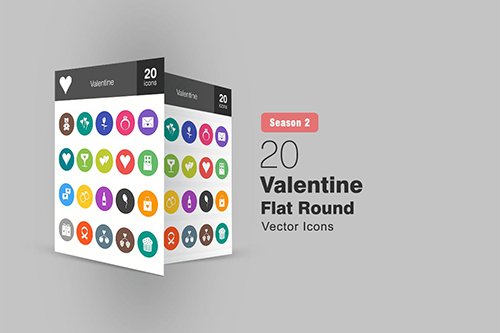 20 Valentine Flat Round Icons Season II