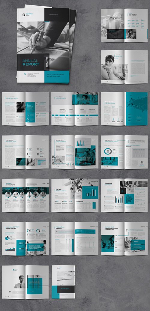 Annual Report Brochure Layout with Blue and Gray Accents