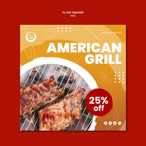 American tasty grill square flyer template