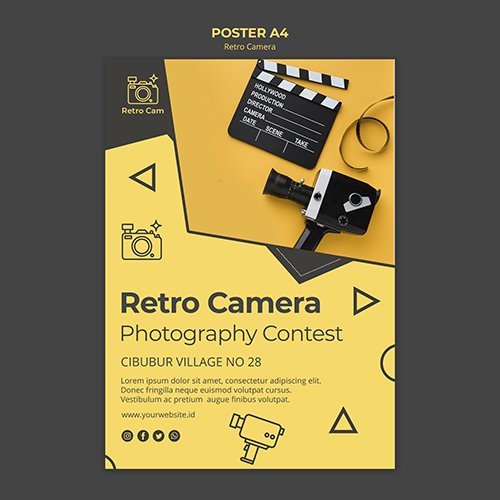 Retro camera poster template concept