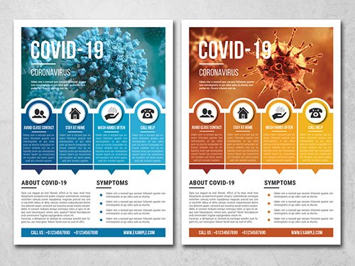 Coronavirus Flyer Layout with Blue and Orange Accents