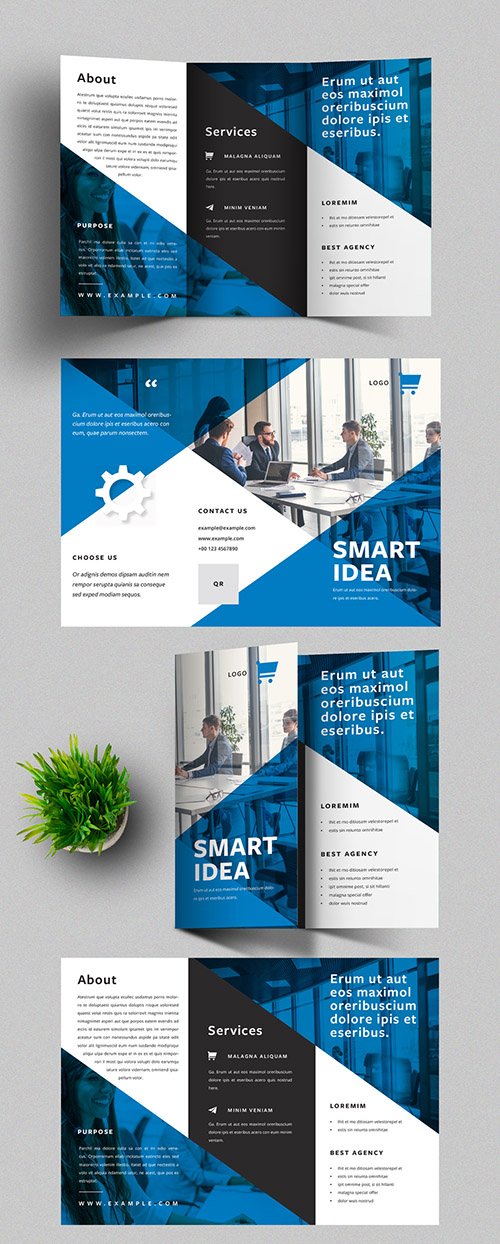 Trifold Brochure Design Layout with Blue Accent