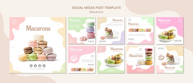 Colourful french macarons social media post