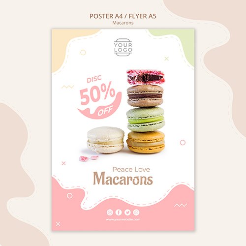 Colourful french macarons poster template