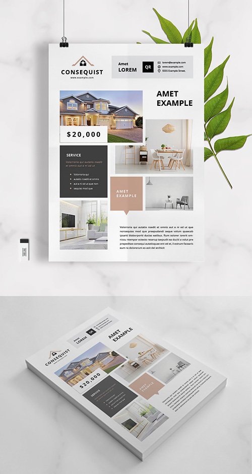 Business Flyer Layout with Tan and Gray Accents 332517458