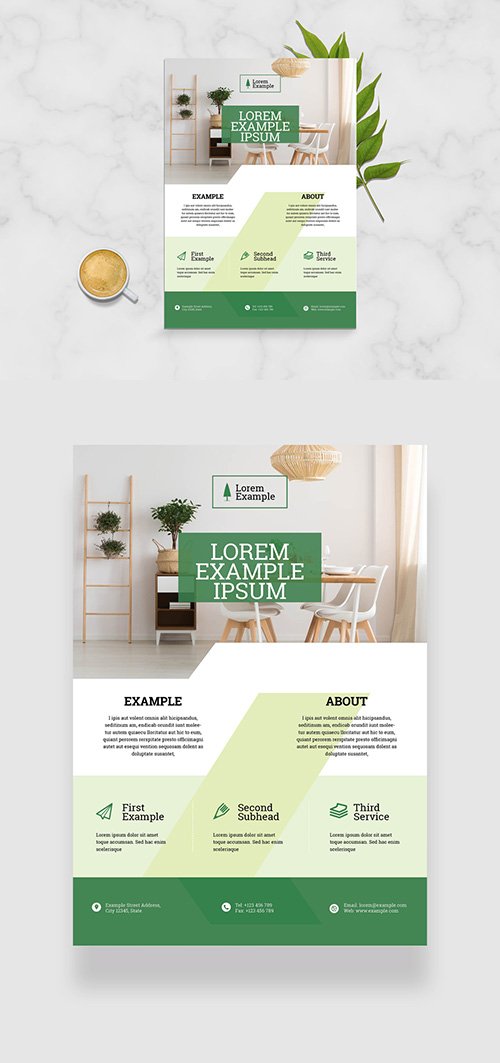 Business Flyer Layout with Green Geometric Elements