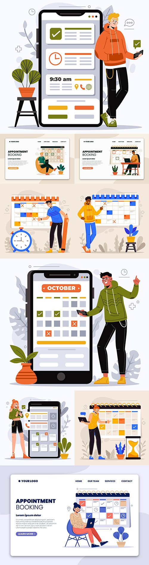 People booking an appointment entry with calendar concept