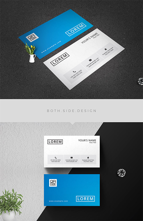 Business Card Layout with Blue Accents 210195450