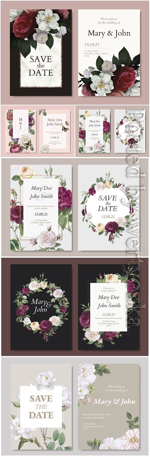 Wedding invitation flowers decorative vector card