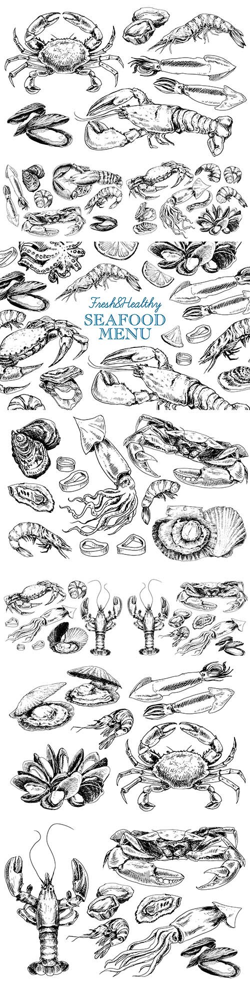 Vintage seafood menu in illustration sketch style