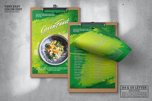 Green Food Menu Design A4 & US Letter