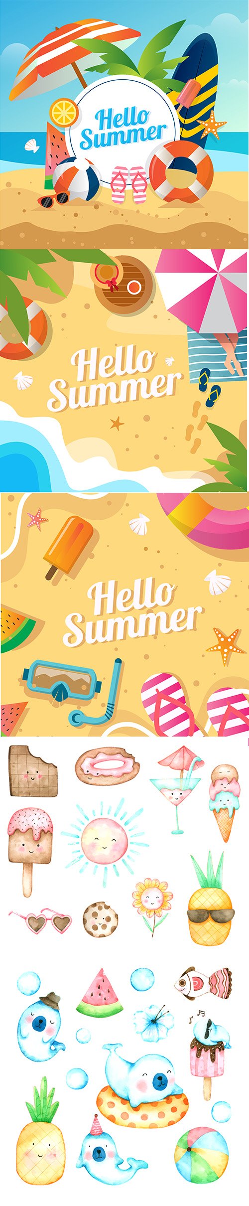 Summer Backgrounds Concept and Cartoons Ice and animals