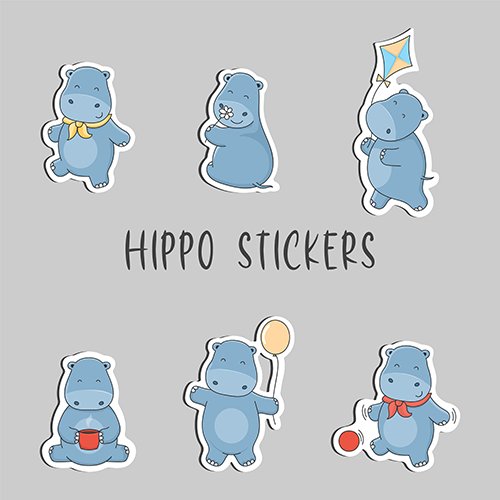 Cute cartoon hippo stickers Vector
