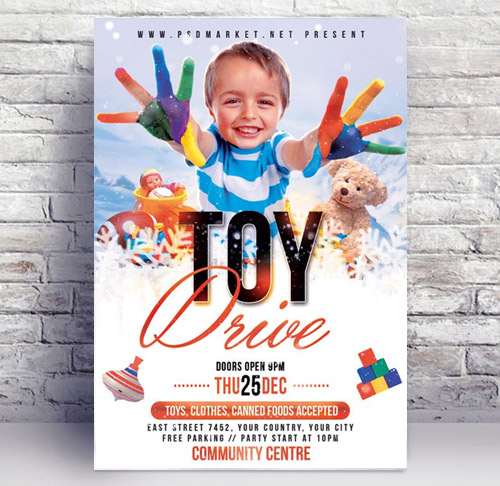 Toy drive party - Flyer psd template
