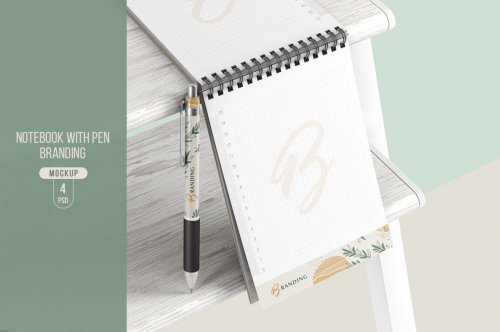Notebook With Pen Branding Mockup