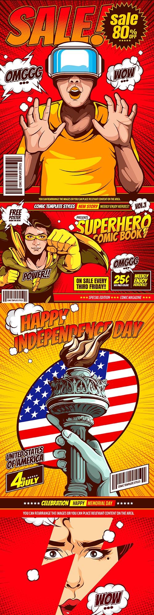 Superhero comic book covers pop art design