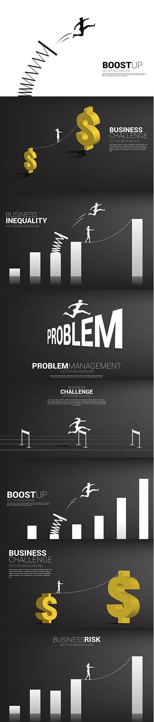 Silhouette businessman jumping across problem background concept for crisis