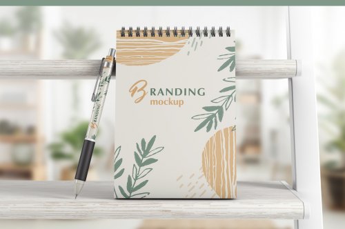 Notebook With Pen Branding Mockup