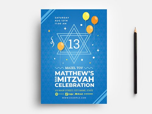 Simple Bar Mitzvah Flyer Layout with Star of David Illustration
