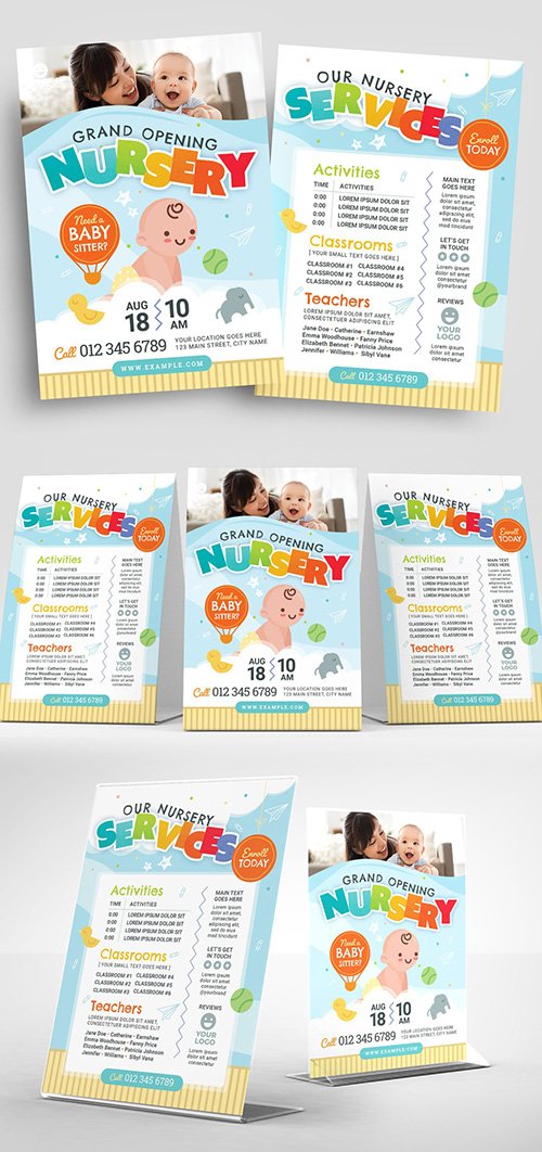 Illustrated Nursery Flyer Layout for Kindergarten and Preschool