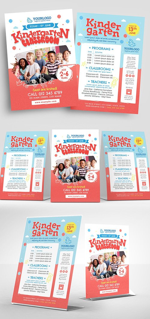 Playful Kindergarten Flyer Layout for Preschool Childcare Services