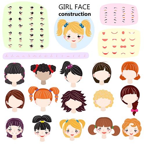 Girl face constructor vector kids character avatar