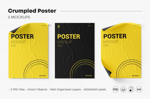 Crumpled Poster Mockup Set