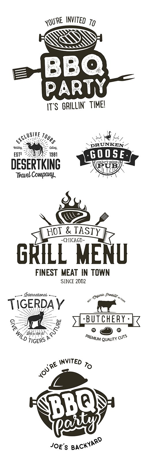 Barbecue party and grill menu label in monochrome style