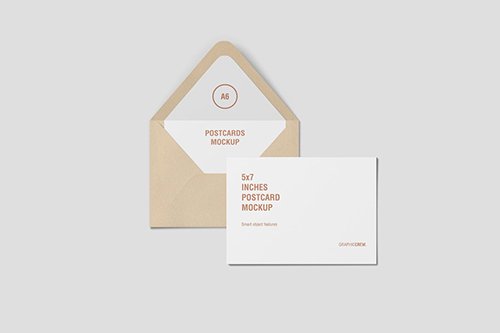 Horizontal Postcard and Envelope Mockup Top View