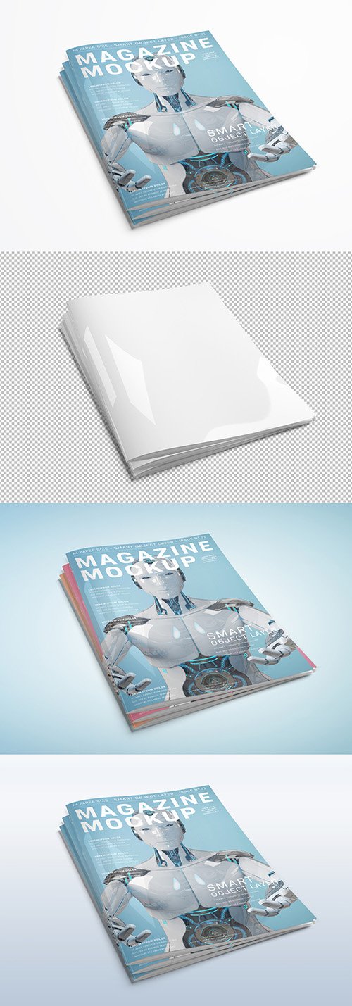 Stack of Magazines Isolated on White Background Mockup