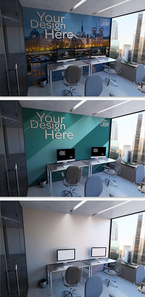Office Wall and Desktop Computers Mockup 249198413
