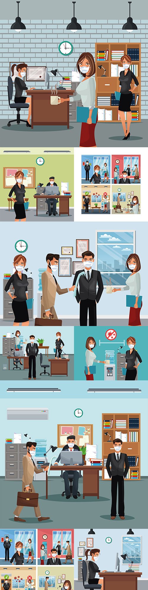 Office work masked business people protection against coronavirus