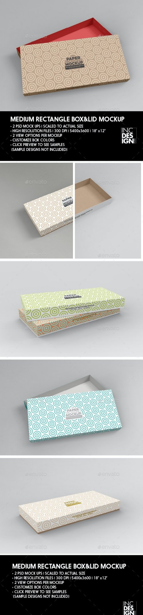 Medium Rectangular Paper Box and Lid Packaging Mockup