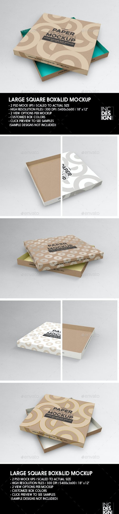 Large Square Paper Box and Lid Packaging Mockup
